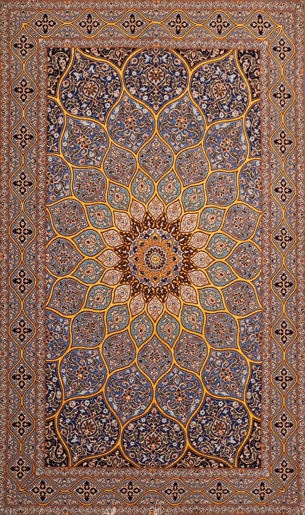 Handmade Gonbad Persian Isfahan Rug 1017